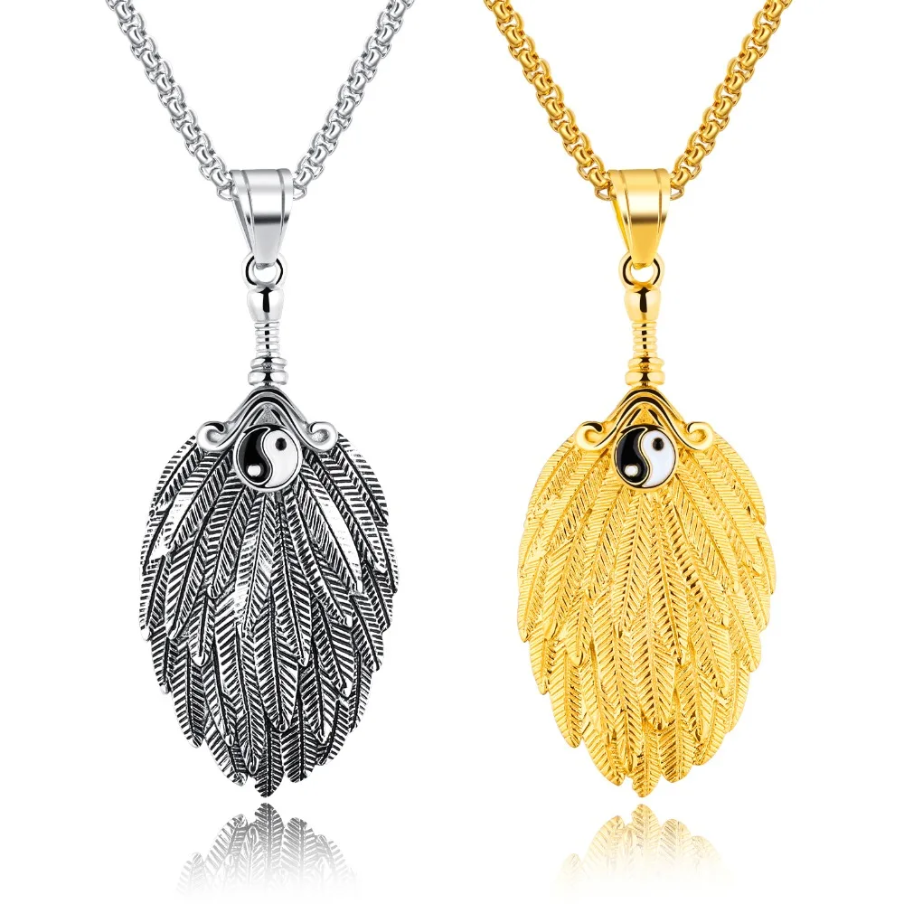 

European and American vintage feathered men pendant tai chi fan minting necklace Gifts Drop Ship,QL1287