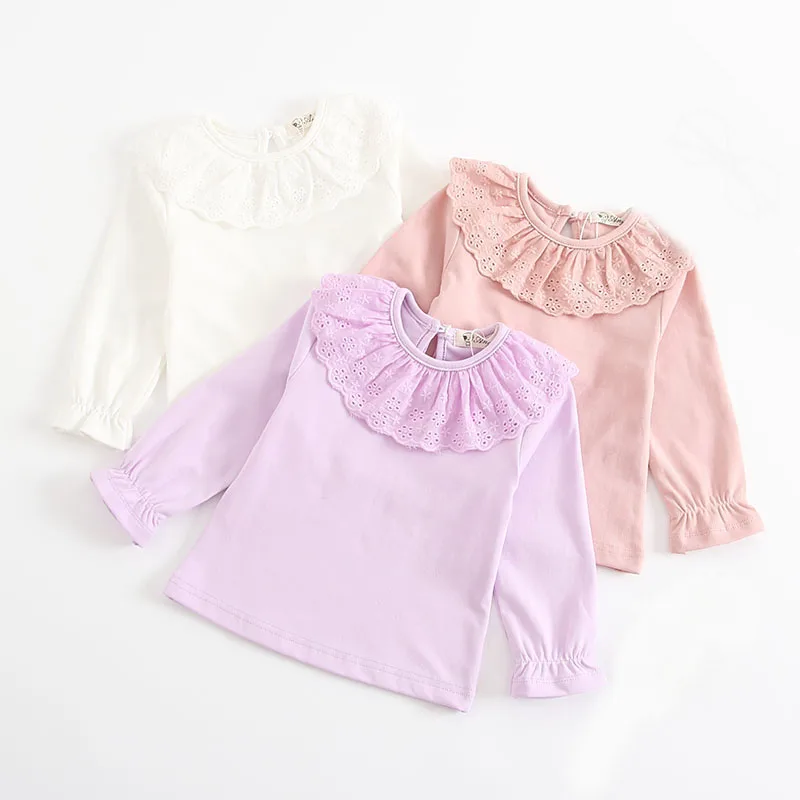 Baby girls white blouse spring autumn lace girls shirt long-sleeve tops 0-24m infant blouses baby girls blouse
