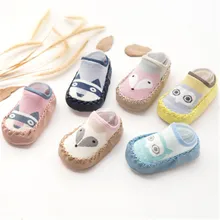 1 Pair New Comfortable Toddler Floor Socks With Rubber Soles Baby Elastic Cotton Cartoon Anti-slip Socks Infant Soft Sole Socks