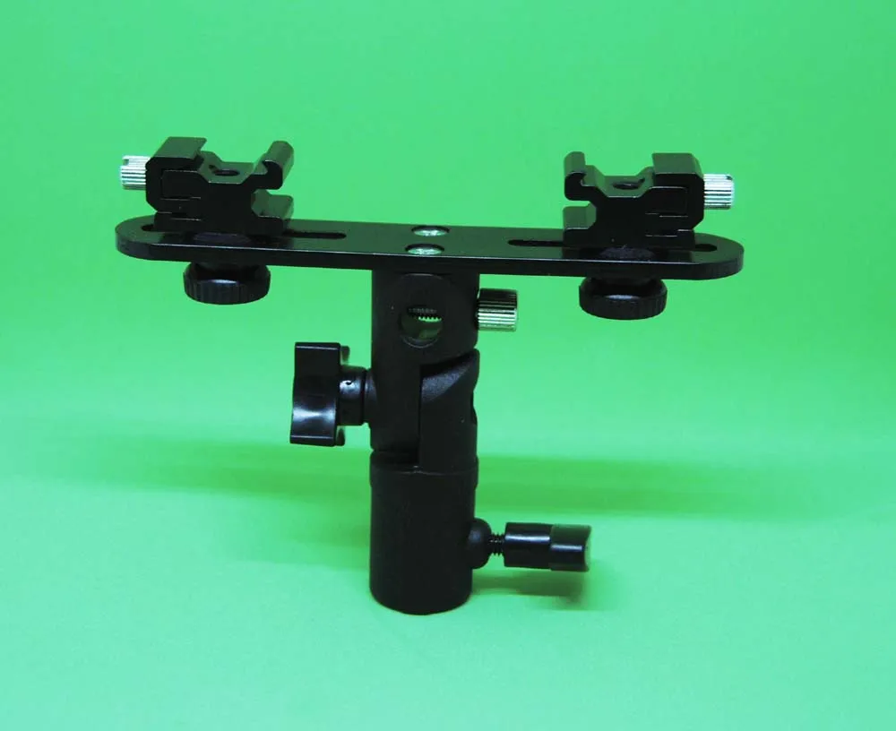 Flash Bracket 2 hotshoes umbrella holder Swivel Light Stand Bracket