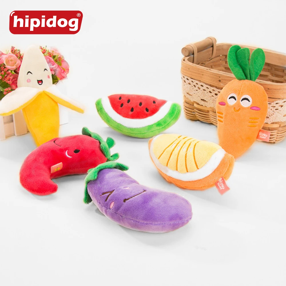 Hipidog кота собаки игрушки с пищалкой жевательные плюшевые игрушка пищалка звук фрукты растительная форма товары для домашних животных