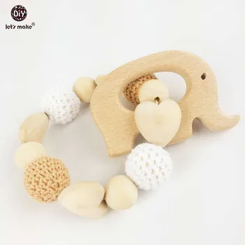 

Let's Make Heart Elephant Wooden Crochet Holder Ecofriendly Baby Teething Dummy Chain Baby Rattle Nursing Bracelet Baby Teether