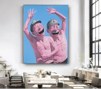 

Famous artistYue Minjun artworks hand made oil painting on canvas big mouth Art Unique Gift Idea of Extremely Rare Art.