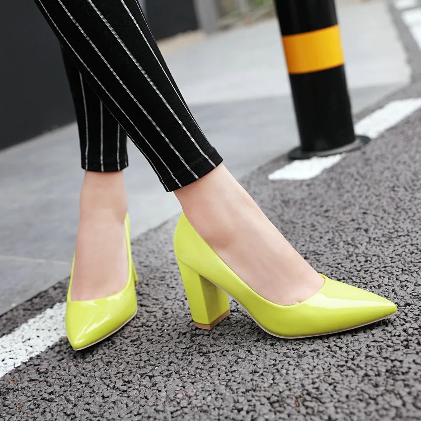 QUTAA/ г. Женские туфли-лодочки модная женская обувь на высоком квадратном каблуке универсальная элегантная повседневная Свадебная обувь на платформе без застежки размеры 34-43