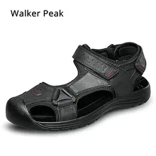 Мужские сандалии Летняя обувь из натуральной кожи Новая Пляжная мужская повседневная обувь уличные сандалии мужской большой размер 38-46 ходунки пик