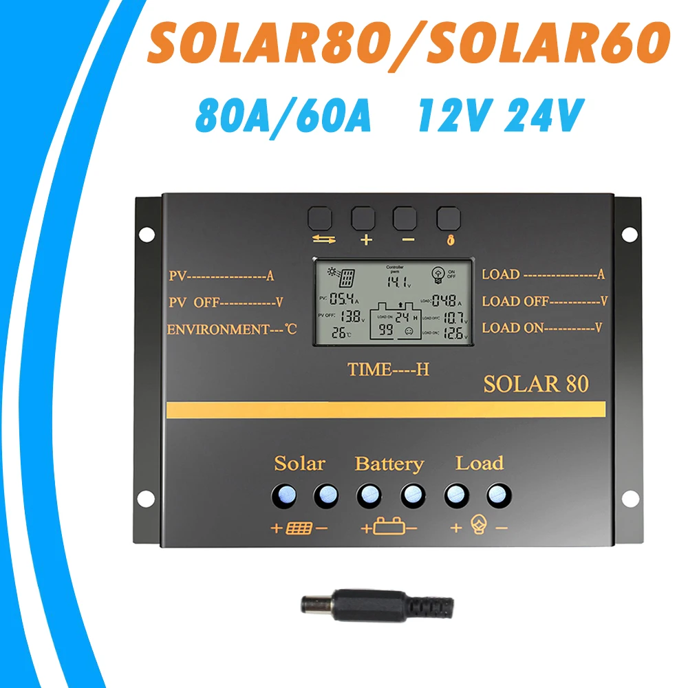 60A/80A Solar Charge Controller Battery Solar Panel Regulator LCD Screen 12V/24V