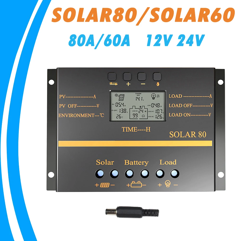 Economici 80A 60A Pannello Solare Regolatore di Carica 12V 24V Auto LCD Batteria Solare del USB del Caricatore Solare Ad Alta Efficienza 60 solar80 Regolatore PWM