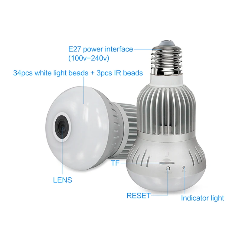 

C89-EC9D-I6 Bulb 360 Degree CCTV Camera 1080P IP WiFi Wireless Panoramic Camera 2MP Full View Fisheye Surveillance Cameras