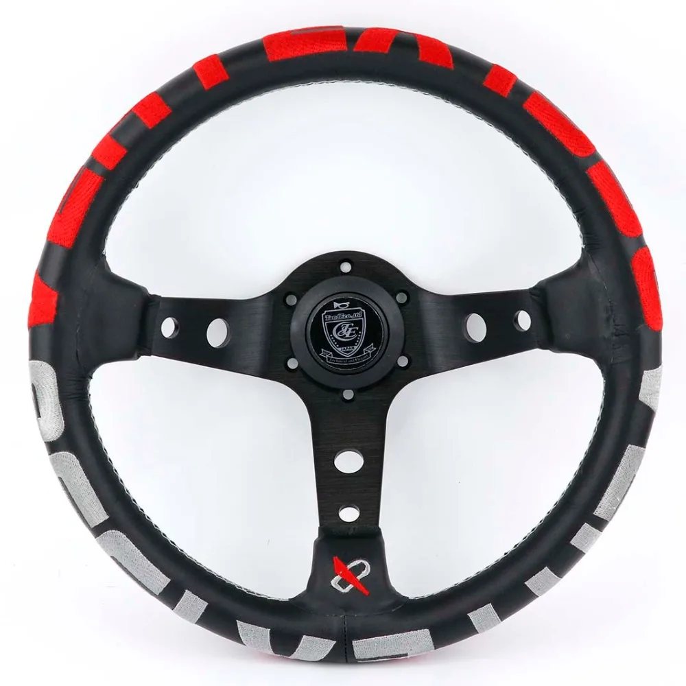 

Red Embroidery Vertex Genuine Leather Drift Sport Steering Wheels