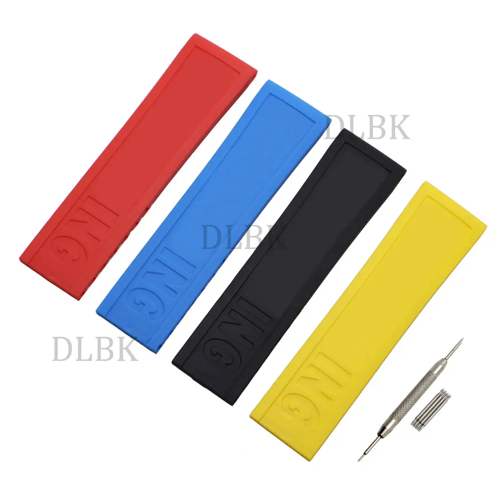 

22mm 24mm Black Blue Red Yellow Hole Section Sport Bracelet Silicone Rubber Watch Band Strap Without Buckle for Breitling +Tools