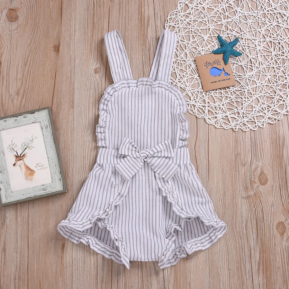 Infant Baby Sleeveless Bodysuit Kids Girls Striped Print Jumpsuit Backless Overalls Newborn Clothes 1-5T