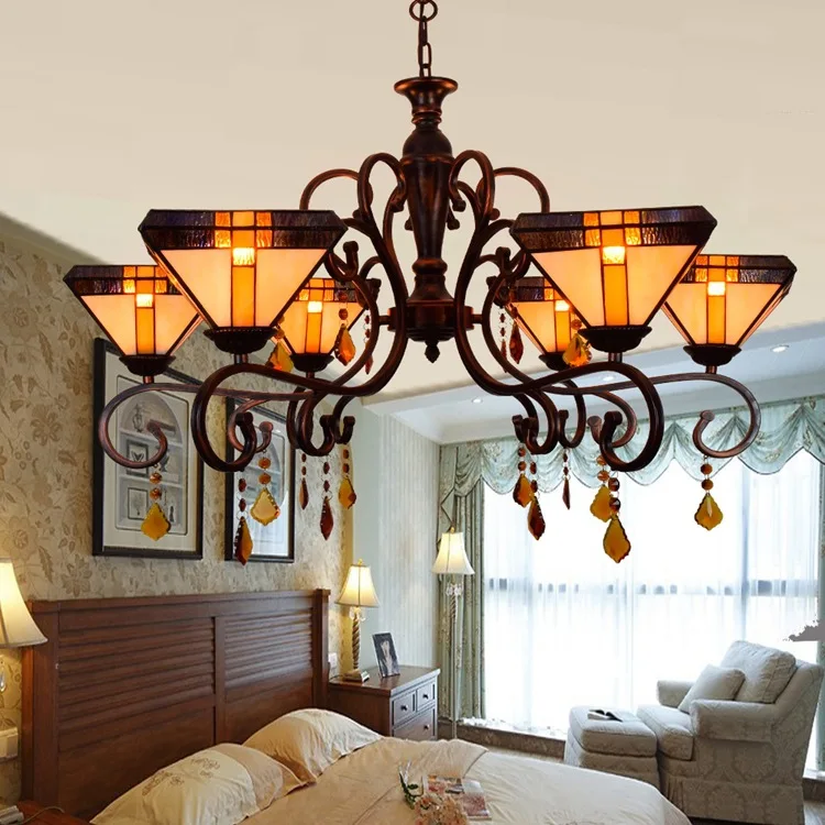 

European retro Tiffany art living room lamp bedroom Restaurant Bar Club Chinese Multi Stained glass Crystal Chandelier 110-240V