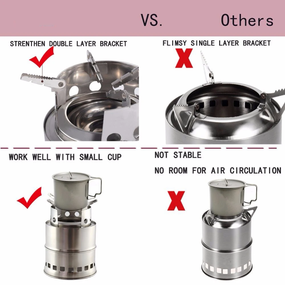  Camping Stove Portable Stainless Steel Wood Stove camping equipment for Outdoor hiking camping Trav
