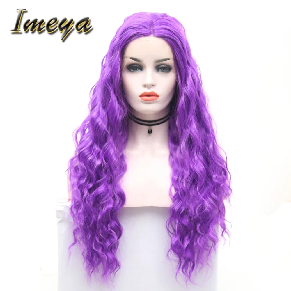 Imeya Long Wave Wigs Purple Hair Color Glueless Synthetic Lace Front
