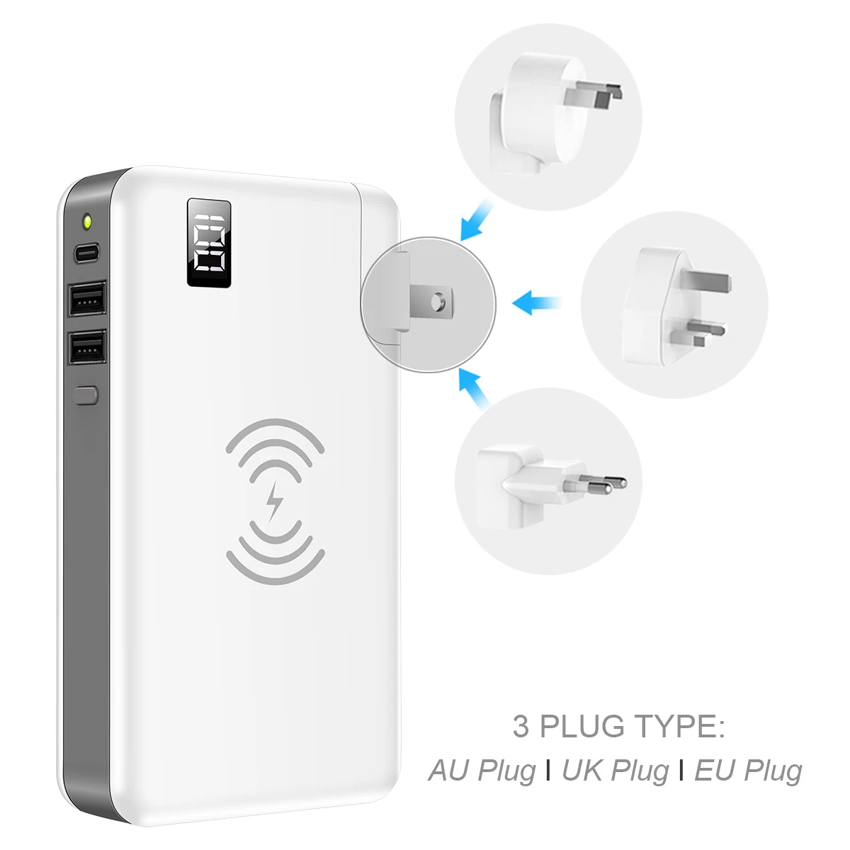 Внешний аккумулятор 10000 мАч для Xiaomi для iPhone 2 USB внешний аккумулятор Qi беспроводной Банк питания зарядное устройство ЖК-дисплей Быстрая зарядка AU/EU/UK/US