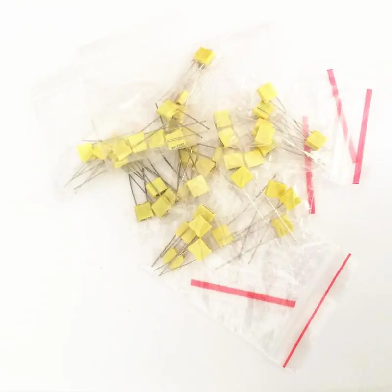 50pcs/lot 1NF-1UF X2 Safety Capacitor assortment Kit 275VAC 102K-105K Polypropylene film capacitors set 102K 103K 104K 684K 474K