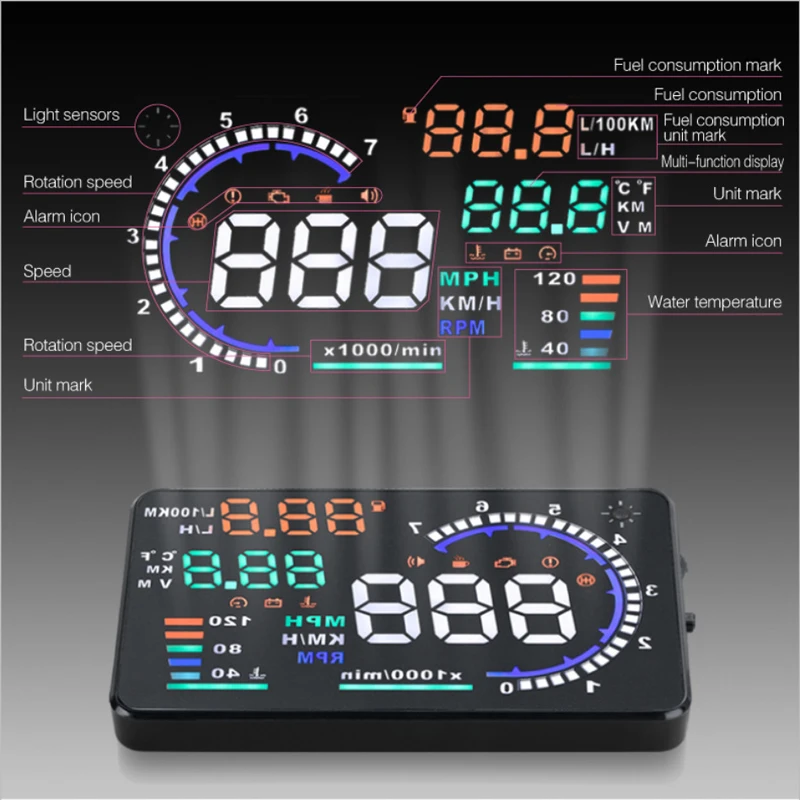 5 дюймов Экран автомобиля HUD A8 головой вверх Дисплей с OBD2 ЖК дисплей цифровой