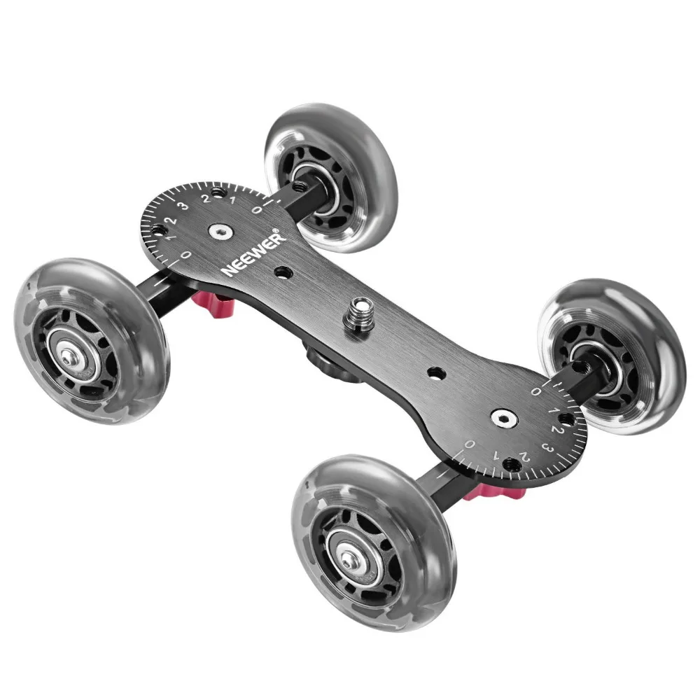 

Neewer Scaled Camera Table Dolly Slider with 22 pounds/10 kg Load Capacity Skater Design Aluminum Rods Rotatable Rubber Wheels