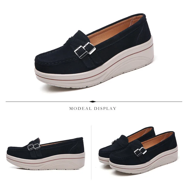 New Fashion Women Flat Shoes Genuine Leather Loafers Shoes Woman Slip-on Flats Ladies Platform Wedge Shoes creepers (4)