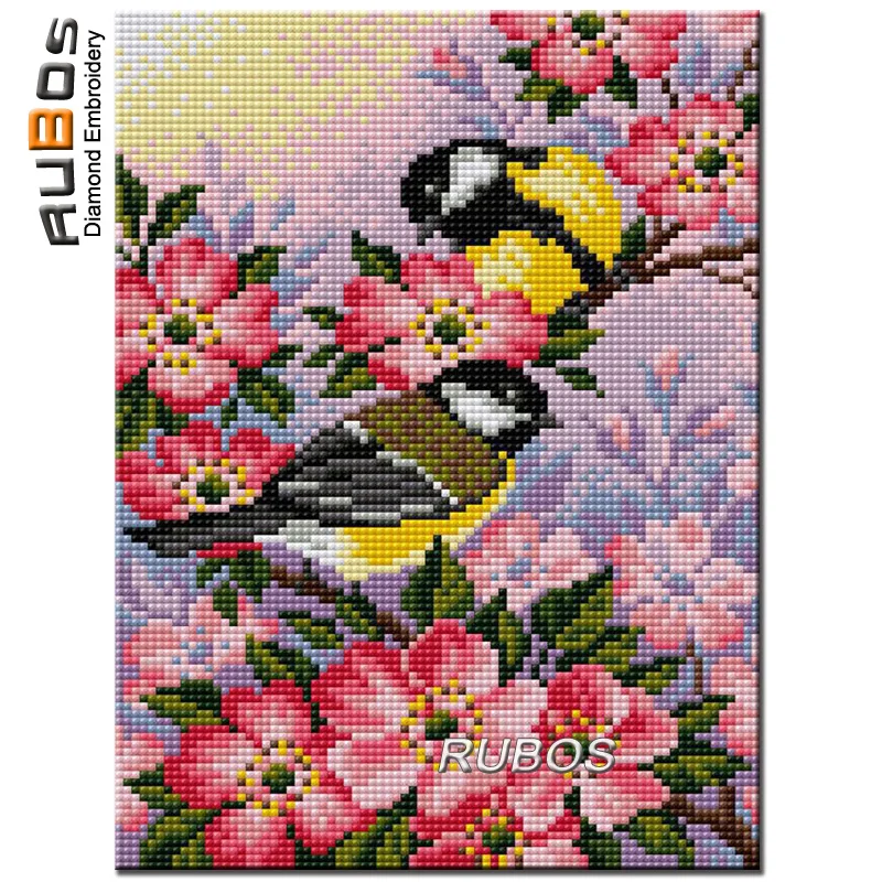RUBOS DIY 5D Diamond Mosaic Titmouse Birds Diamond Embroidery Rhinestones Diamond Painting Needlework Wall Picture Stickers Kit (1)