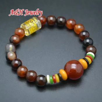 

New Arrival Prayer Mala Jewelry Colorful Stone Beads Six Words Mani Mantra Stretch Bracelets 10pc/lot