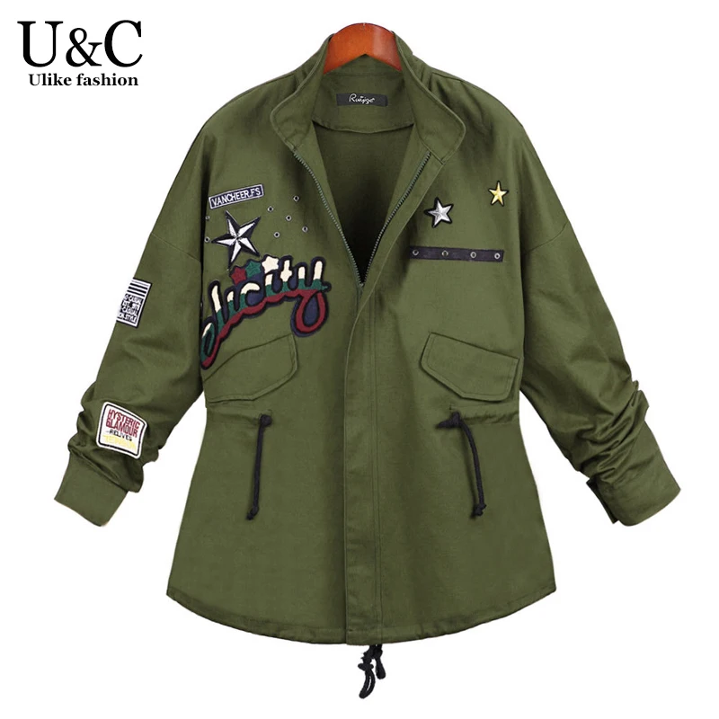 New Womens Drawstring Army Green Military Parka Coat High Quality S 2XL
