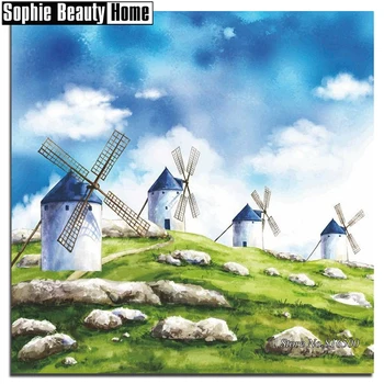 

5D Diy Diamond Painting Windmill Under Blue Sky Diamond Embroidery Pattern Rhinestone Full Diamond Mosaic Home Decor Gift 187215
