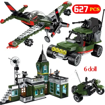 

627 Pcs Military Fighter Bombing Headquarters Building Blocks Compatible City Police truck Car Bricks sets Toys For Children