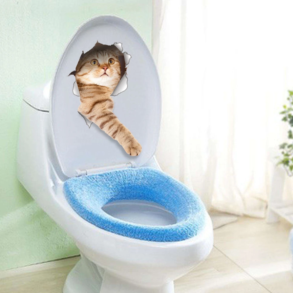 

Vivid Cats Dogs Through Wall Stickers Toilet Door Refrigerator Computer Bathroom Decor Animal Wall Decals Art Decor Poster Mural