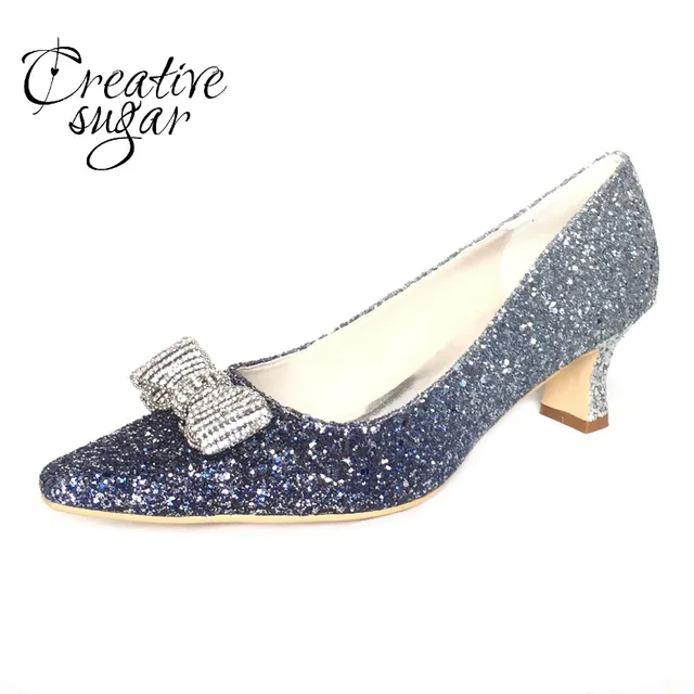 Creativesugar low heel 3D metallic Gradient light blue glitter party
