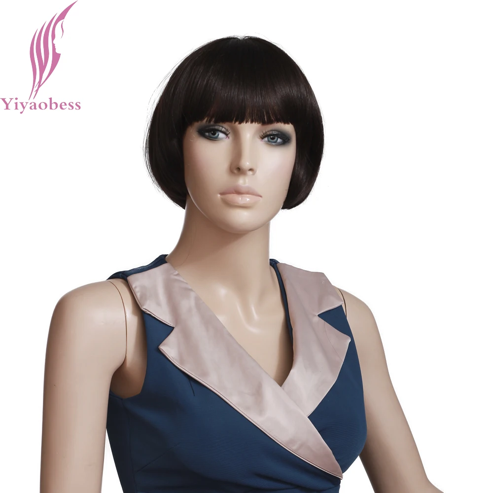 Yiyaobess 6inch Straight Short Bob Wigs For White Women Synthetic