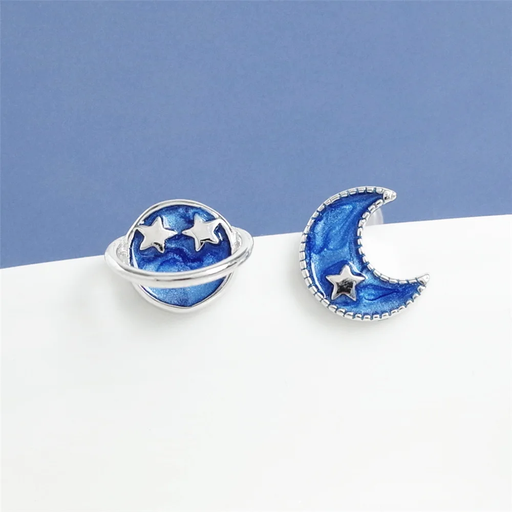 blue moon star planet drop glazed earrings 100% 925 Sterling silver Jewelry fashion Hypoallergenic Stud earrings for women gift