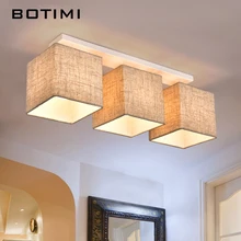 BOTIMI American Country Style Cloth Ceiling Light With Fabric Lampshade Surface Mount Lightings For Dining Living Room Bedroom