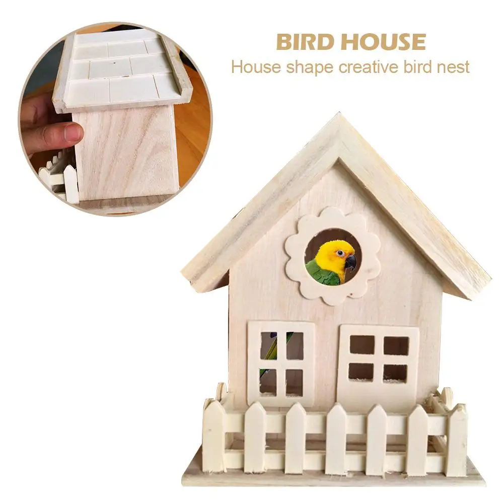 

Bird Cages House Wooden Nest Breeding Box Roof Decoration Ornaments Assemble Bird Hanger For Small Birds Las Jaulas De Las Aves