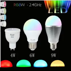Затемнения Ми свет GU10 E27 RGB LED лампа 4 Вт 6 Вт 9 Вт milight 2.5 г Беспроводной огни 85-265 В rgbww пятно света лампада Светодиодная лампа