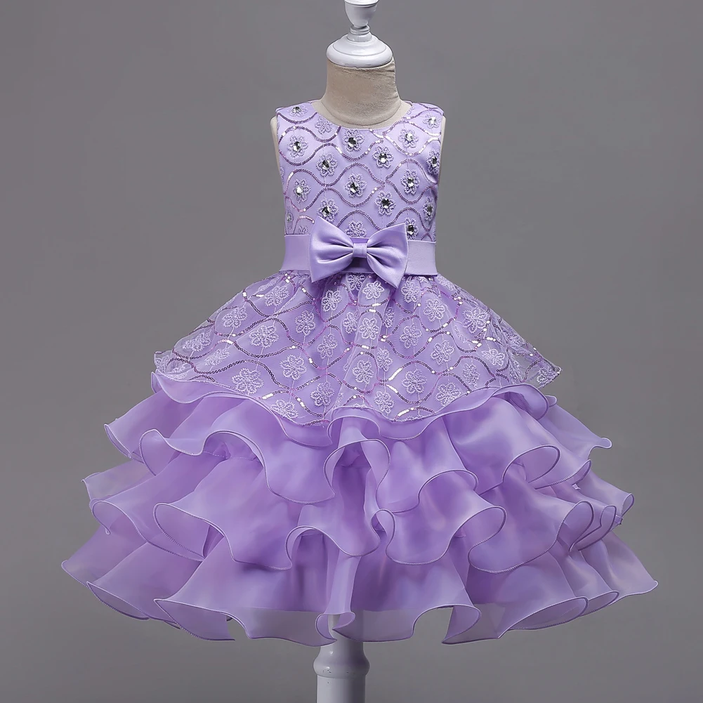 

New kids tutu dress Sleeveless dresses for girls Pearl Tissue Lace Birthday Party for Baby Girls Wedding Stage Performance