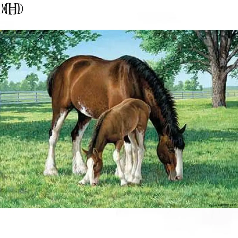 

Diy diamond painting horses Handmade cross stitch kit full Diamond embroidery animal 3D square Diamond Mosaic pasted painting