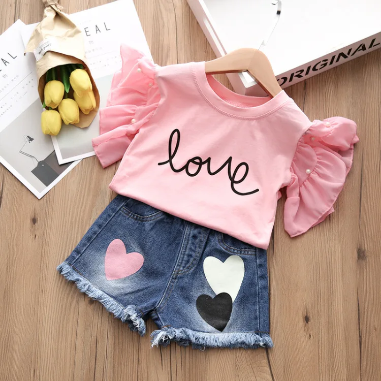 طفلة الملابس 2019 العلامة التجارية الفتيات مجموعة ملابس الاطفال الملابس Babyclothes طفل فتاة قمم + بانت 2-6Y قميص و شورت جينز طفلة الملابس 2019 العلامة التجارية الفتيات مجموعة ملابس الاطفال الملابس Babyclothes طفل فتاة قمم + بانت 2-6Y قميص و شورت جينز