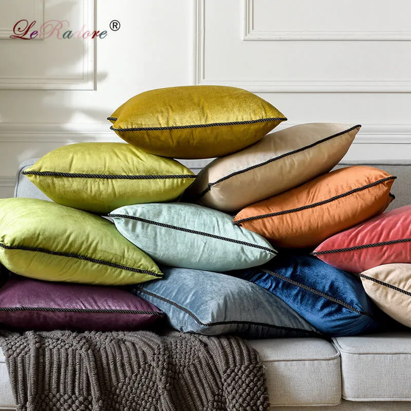 

LeRadore Italian Velvet Solid Cushion Bolster for Hotel Home Club Company Decorative Textiles 35*60cm 65*65cm Throw Pillow Cover