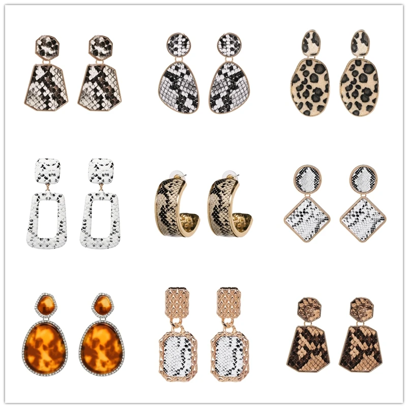 

AOTEMAN 2019 vintage ANIMAL PRINT Square Geometric Dangle Earrings For Women PARTY jewelry Big Ethnic ZA Statement Earrings