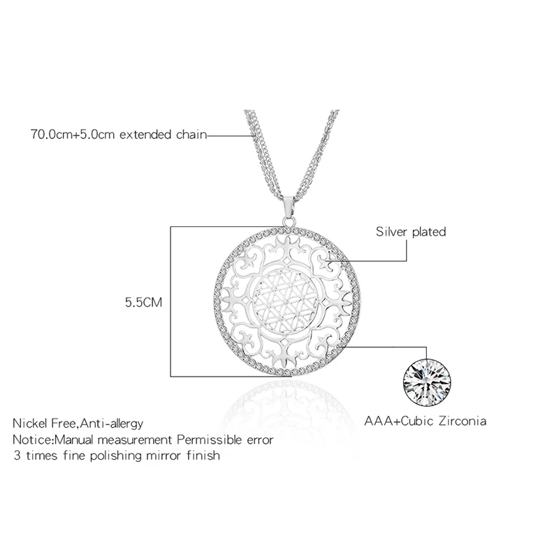 Цветок жизни ожерелье для йоги Священная Геометрия Бохо ювелирные изделия полый круглый кристалл кулон длинное ожерелье свитер цепь
