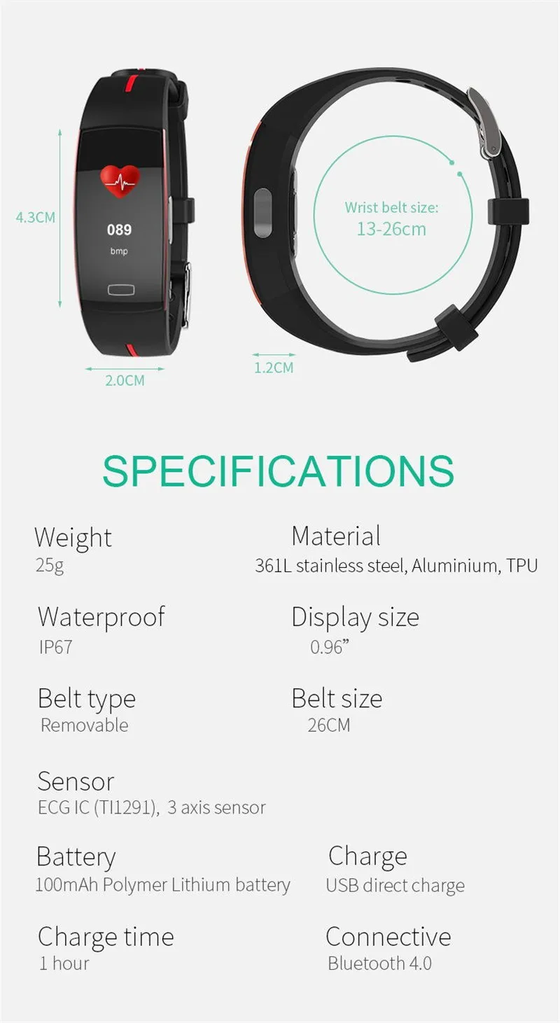 P3Plus смарт-браслет ЭКГ+ измерение PPG динамический монитор сердечного ритма USB зарядка фитнес-трекер цветной экран Смарт-часы