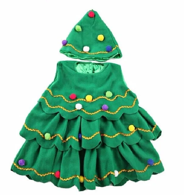 Fashion Santa costume Tree Vestidos Para Ninas Fashion Festival Cute Vetement Fille Fleece kids green christmas dress girl