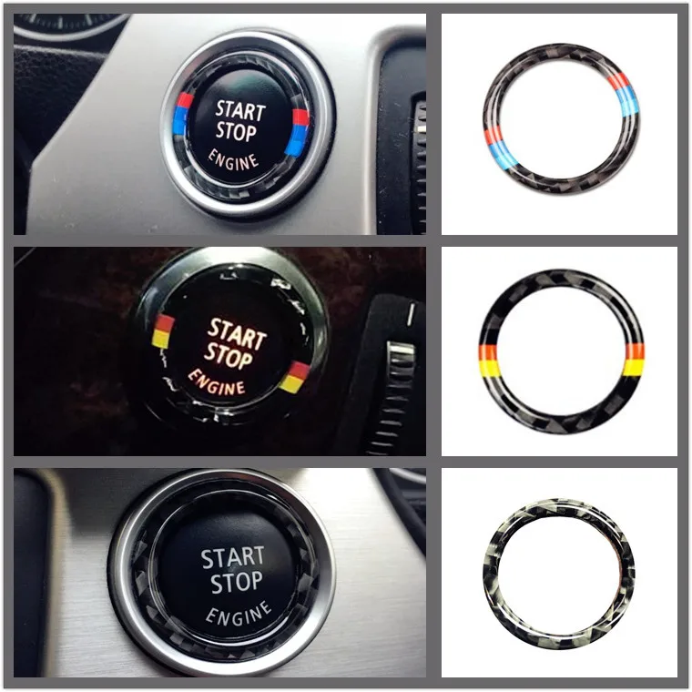 

carbon fiber Car Ignition Keyhole Ring Engine Start Button Ring Decoration For BMW E90 E92 E93 320i Car Stickers Decals