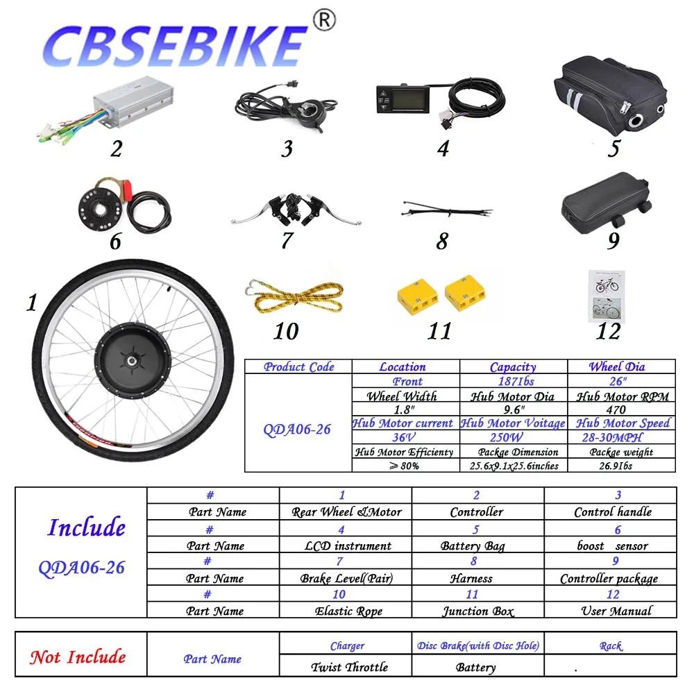 CBSEBIKE Ebike 48V500W 26 дюймов переднее моторное колесо комплект высокоскоростная конверсионная HA04-26 - Цвет: 26inch 36v250w QDA6