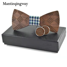 Mantieqingway Свадебная деревянная Бабочка и набор запонок для мужчин высокого качества ручной работы деревянный галстук для вечеринок Бабочка для костюма