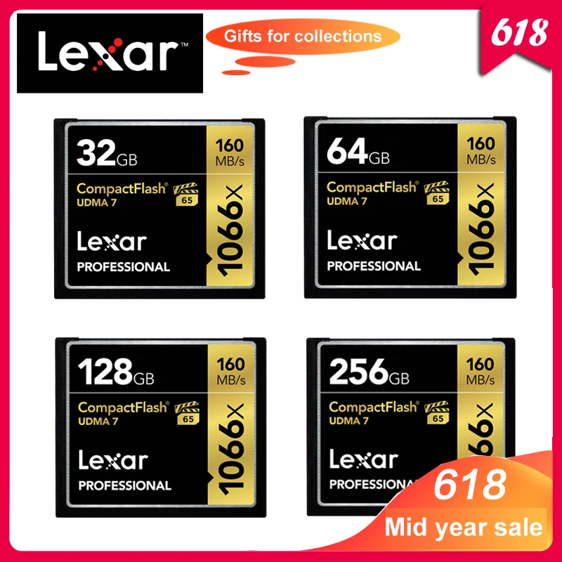 

Original Lexar UDMA 7 CF Card 1066x 64GB 32GB Up to 160MB/s VPG-65 128GB Compactflash Memory card for Full HD/3D and 4K video