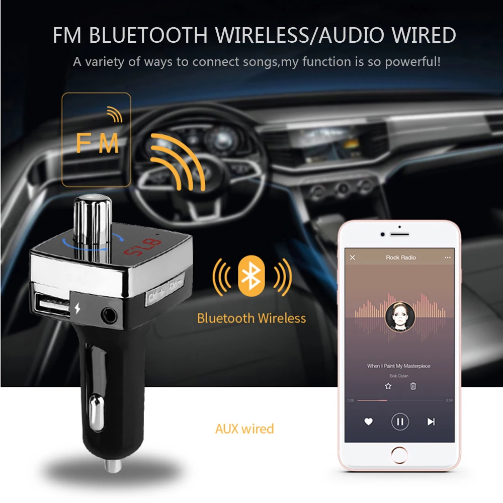 

Bluetooth 4.2 FM Transmitter Modulator Aux in Car MP3 Player Handsfree Car Kit 5V 3.1A Dual USB Charger Support SD Card U-disk