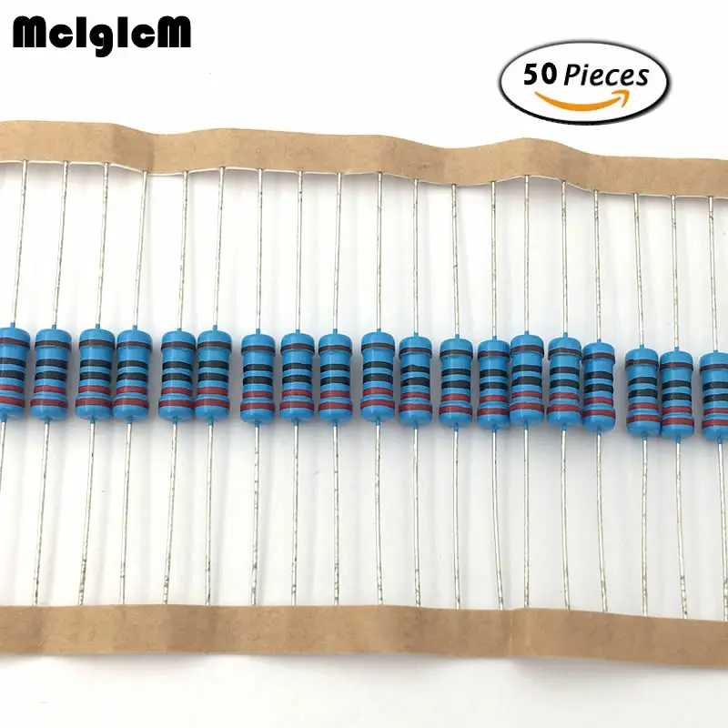 MCIGICM 50pcs 1W Metal film resistor 0.33-2.2M ohm resistors 10R 1R 100R 1W resistor