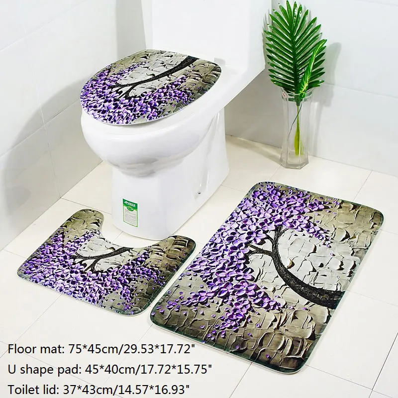 3pcs//set Seascape Bath Mat Bathroom Carpet Set Ocean Underwater World Pattern An